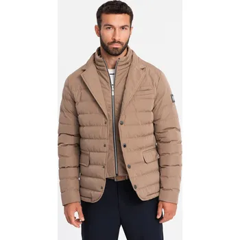 Pánská casual bunda Ombre Men's quilted jacket with jacket cut - beige Ombre hnědá 3024959