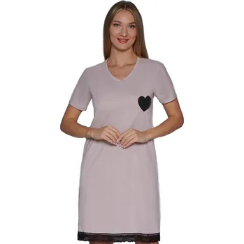 Dámské noční prádlo Světle kávová noční košilka s krátkými rukávy a s krajkou pro ženy či dívky srdce 1C3858 hnědá xl