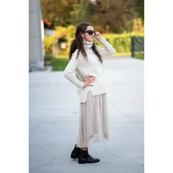 Dámské šaty Komplet šaty plisé+rolák USee US-3218 Itálie barva: béžová