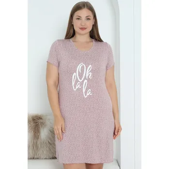 Dámská noční košile Starorůžová i bílá luxusní jemná noční košilka pro plnoštíhlé ženy s krátkými rukávy se srdíčky Oh la la 1D1453 růžová 1xl