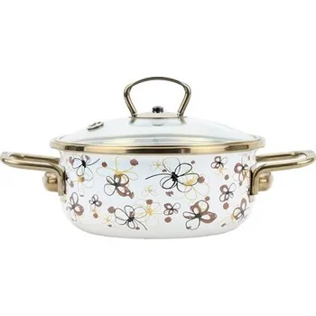 Hrnec BELIS Smaltovaný rendlík se skleněnou poklicí ø 16 cm - 1.25 l - PREMIUM krémový