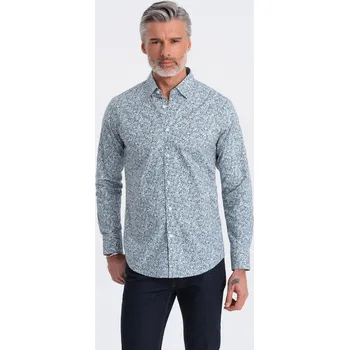 Pánské tričko Ombre Men's SLIM FIT shirt in small leaf print - light blue Ombre šedá 2678333