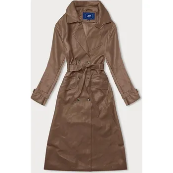 Dámský kabát Dvouřadový klasický dámský kabát z ekologické kůže AnnGissy ve velbloudí barvě (AG6-30) odstíny béžové XXL (44)