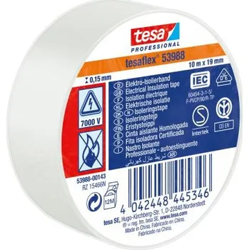 Izolační páska Izolační páska elektro, Bílá Měkčené PVC 7000V 19mm x , délka: 10m tloušťka 150mm 53988 Tesa