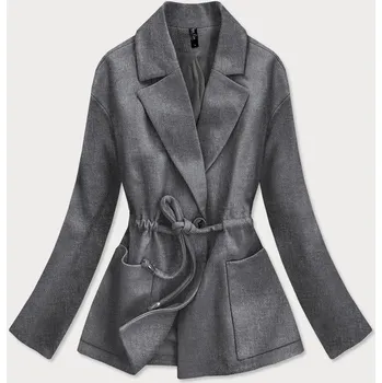 Dámský kabát Volný krátký dámský kabát v grafitové barvě (2727) odstíny šedé XL (42)