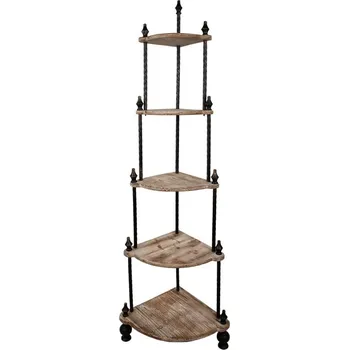 regál Vysoký rohový regál s dřevěnými policemi Giranno Brocante - 45*45*184 cm