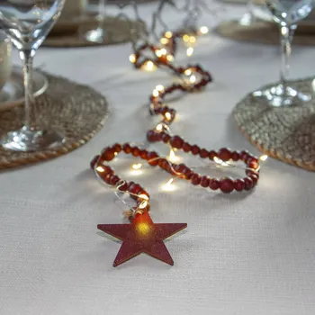 Lampička STAR TRADING LED pohádková světla Beady, červená, dřevěné korálky, 150 cm, baterie 30 LED diod - celkem 0,13 W