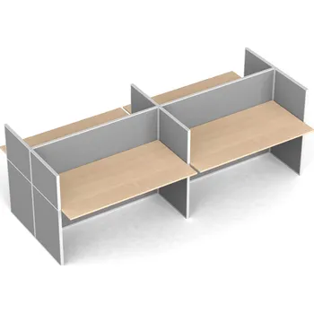 Psací stůl Kancelářský stůl PRIMO s paravanem, 4 místa, nástěnka, šedá/bříza