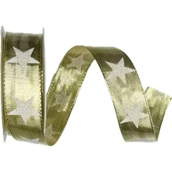Stuha Stuha vánoční ADVENT STAR GOLD zlatá 25mm x 3m (8,- Kč/m) (Vánoční stuha, lurexová, zlatá, oboustranná, s drátkem)