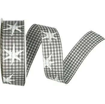 Stuha Stuha vánoční MAGIC STARS SILVER stříbrná 25mm x 3m (5,- Kč/m) (Vánoční stuha stříbrná, tkaná, oboulící, jednostranný potisk s glitrovým efektem )