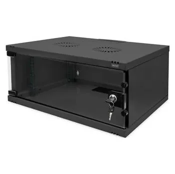 modulární přístroj a rozvaděč DIGITUS DN-38011 Nástěnná skříň 4U, SOHO, nemontovaná 241x540x400 mm, celoskleněné přední dveře, černá (RAL 9005)