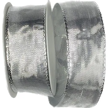 Stuha Stuha lurexová CELEBRATION SILVER stříbrná lesklá 25mm x 2m (12,- Kč/m) (Stuha stříbrná, lurexová, lesklá, oboulící, s drátkem)