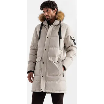 Pánská bunda Ombre Men's long warm parka jacket with hood - beige Ombre hnědá 2965729