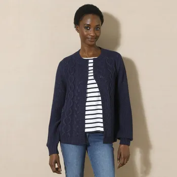 Dámský svetr Svetr se skrytým zapínáním na háčky a copánkovým vzorem nám. modrá 46/48