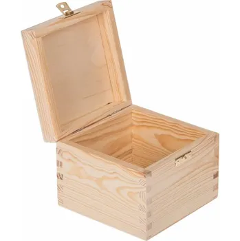 Dárková krabička Přírodní dřevěná krabička se zámkem - 13,5x13,5x10,5 cm