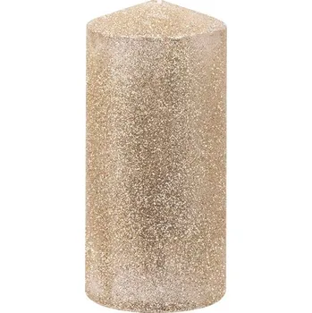Svíčka Svíčka MagicHome Vánoce, 5,5x12 cm, šampaň, s glitry