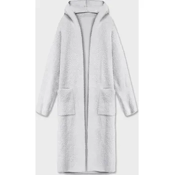 Dámský kabát Světle šedý dlouhý vlněný přehoz přes oblečení typu alpaka s kapucí (M105-1) odstíny šedé uni velikost