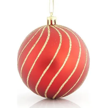 Vánoční dekorace Eurolamp | Vánoční ozdoby plastové červené koule se zlatými liniemi, 8 cm, set 6 ks 600-42657