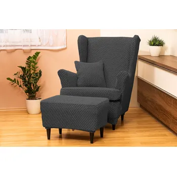 Napínací potah TiaHome Potah na křeslo ušák s podsedákem MALAGA Antracitová