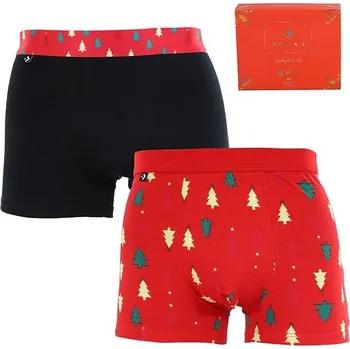 Boxerky 2 pack boxerek 600-005 vánoční černé a červené L - Dárková krabička