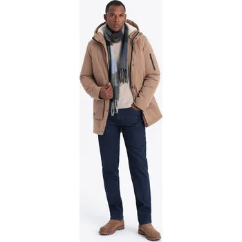 Pánská casual bunda Ombre Men's long parka sherpa jacket - beige Ombre hnědá 2980313