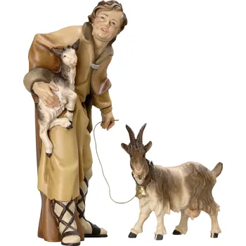 Vánoce Ornatis Poutník s kůzlátkem Provedení: Malovaná, Velikost stojících figur dospělých postav: 13 cm Dřevěná vyřezávaná soška pastýře s kůzlátkem v náručí
