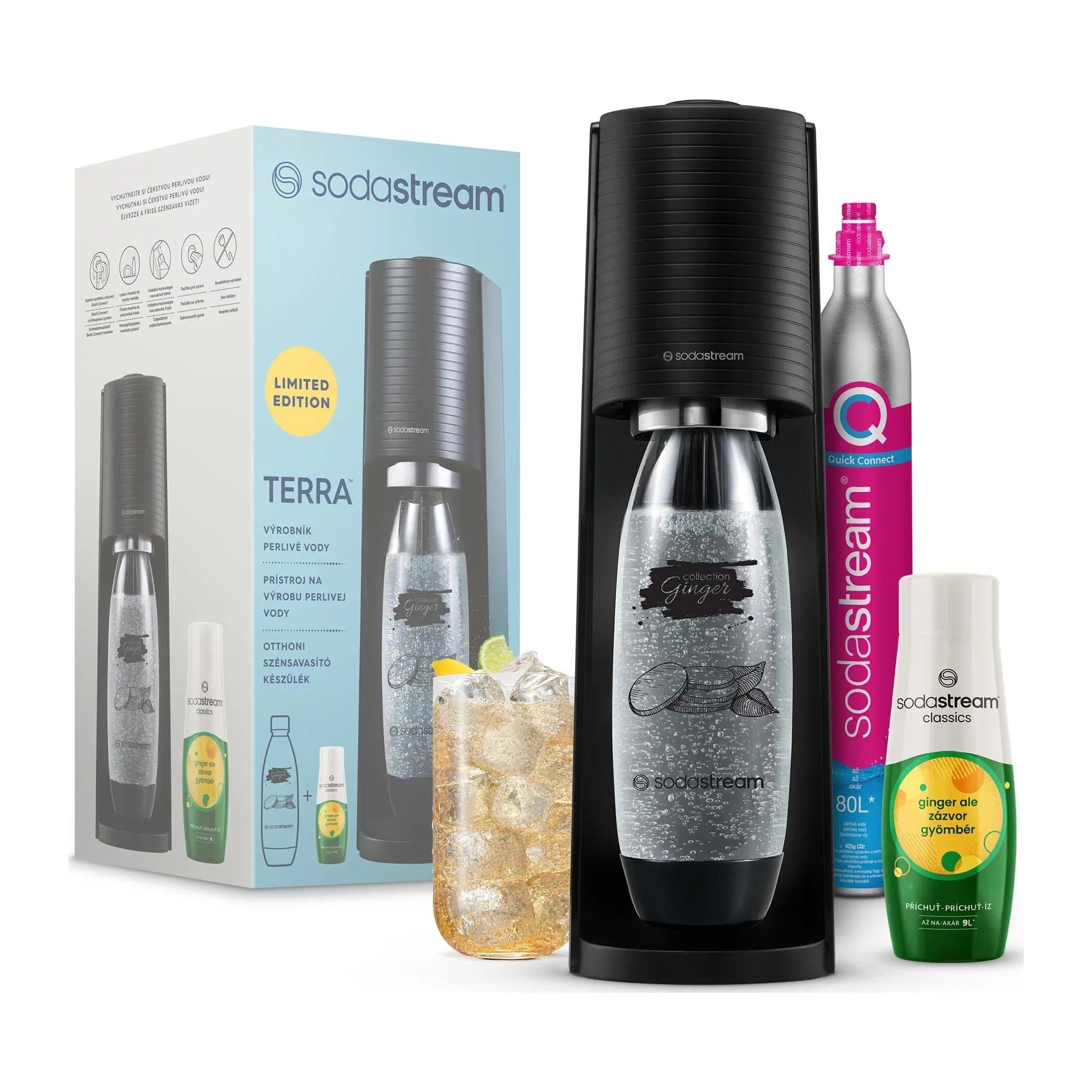 Fotografie 1 - Výrobník sody SodaStream Terra černý Ginger Ale Megapack