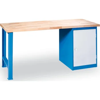 Dílenský stůl Dílenský pracovní stůl GD, buková spárovka, pevná noha + zásuvková dílenská skříňka na nářadí, 1700 x 800 x 850 mm, modrá