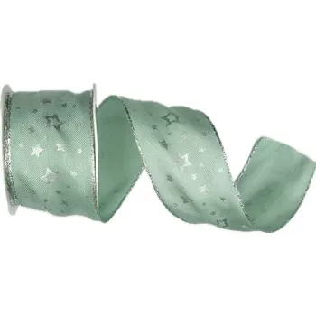 Stuha Stuha vánoční saténová NOBLESSE MINT mentolová 40mm x 2m (14,-Kč/m) ( Vánoční stuha saténová, zlatý okraj, jednostranný potisk, s drátkem)