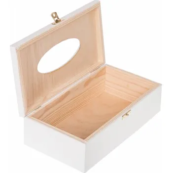 Dárková krabička Dřevěná krabička na kapesníky se zámkem - 26x14x8 cm - bílá