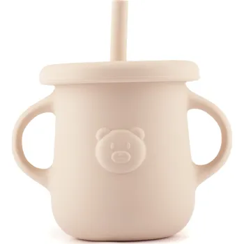 dětská jídelní sada Silikonový hrnek s brčkem a oušky Kidnort Retter světlý