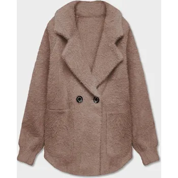 Dámský kabát Tmavě béžový krátký přehoz přes oblečení typu alpaka (CJ65) odstíny béžové uni velikost