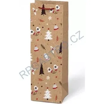 Dárková taška Papírová taška na lahev vánoční kraft T12 V29 12 x 36 x 10 cm, 1 ks (5252721.4)