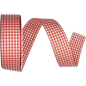 Stuha Stuha taftová VICHY KARO RED červená 25mm x 2m (11,- Kč/m) (Stuha tkaná, taftová, červená, kostkovaná, oboulící)