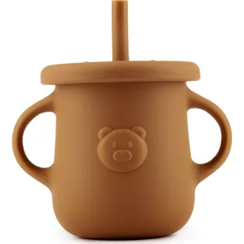 dětská jídelní sada Silikonový hrnek s brčkem a oušky Kidnort Retter tmavý