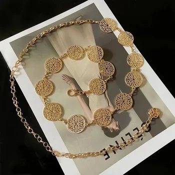 Opasek Retro dámský kovový opasek - Zlatá