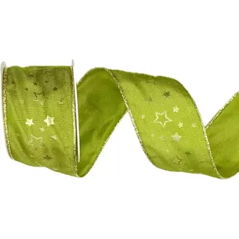 Stuha Stuha vánoční saténová NOBLESSE GREEN zelená 40mm x 2m (16,-Kč/m) (Vánoční stuha saténová, zlatý okraj, jednostranný potisk, s drátkem)