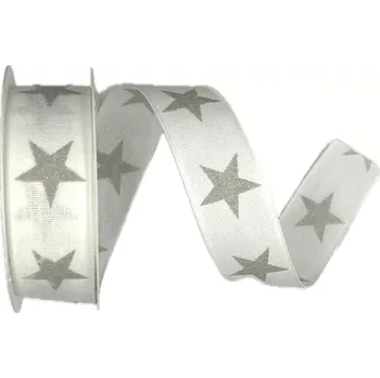 Stuha Stuha vánoční ADVENT STAR WHITE bílá 25mm x 3m (5,- Kč/m) (Vánoční stuha taftová bílá, jednostranný potisk, s vetkaným vlascem v obou okrajích)