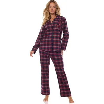 Dámské pyžamo Flanelové dámské pyžamo Roxy káro modro-vínové XXL