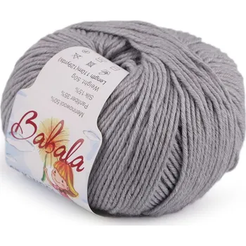 Příze Pletací vlněná, hedvábná příze Babala 50 g - 12 (015) šedá světlá