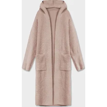 Dámský kabát Dlouhý béžový vlněný přehoz přes oblečení typu alpaka s kapucí (M105-1) odstíny béžové uni velikost