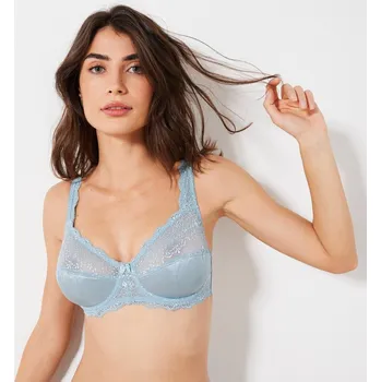 Podprsenka Sada 2 podprsenek Salford ze saténu a krajky, s kosticemi modrá+břidlicová 90D