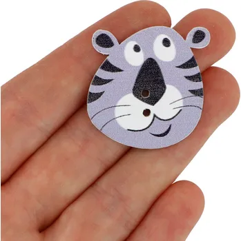 Knoflík Knoflík dřevěný - zvířátka - různé druhy zvířátka: Tygr - šedá - 30x35x2mm