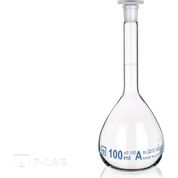 Baňka odměrná třídy A s PE zátkou | TECHNOSKLO (Objem (ml): 200, Přesnost (ml): ±0,150, Výška (mm): 210, NZ: 14/23, Balení (ks): 1)