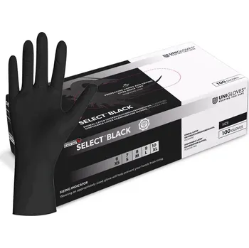Vyšetřovací rukavice UNIGLOVES Latexové rukavice černé - Select Black, 100 ks Velikost: L (9)