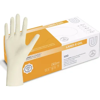 Zdravotnický materiál UNIGLOVES Latexové rukavice - Lano-E Gel, 100 ks Velikost: L (9)