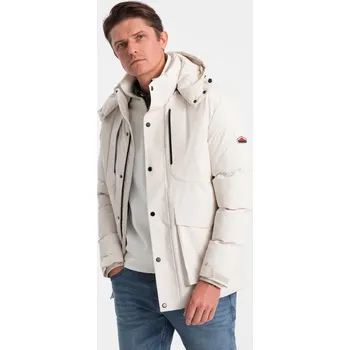Pánská casual bunda Ombre Men's winter jacket with detachable hood and cargo pockets - cream Ombre bílá 2580800