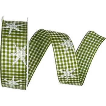 Stuha Stuha vánoční MAGIC STARS GREEN zelená 25mm x 3m (5,- Kč/m) (Vánoční stuha zelená, tkaná, oboulící, jednostranný potisk s glitrovým efektem)