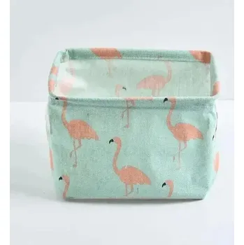 Úložný box Úložný textilní box na hračky a kosmetiku | organizér, košík na prádlo - Zelený plameňák