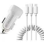 Dudao nabíječka do auta 2x USB 2.4A + USB kabel 3v1 Lightning / Type C / micro USB kabel (R7) Bílá